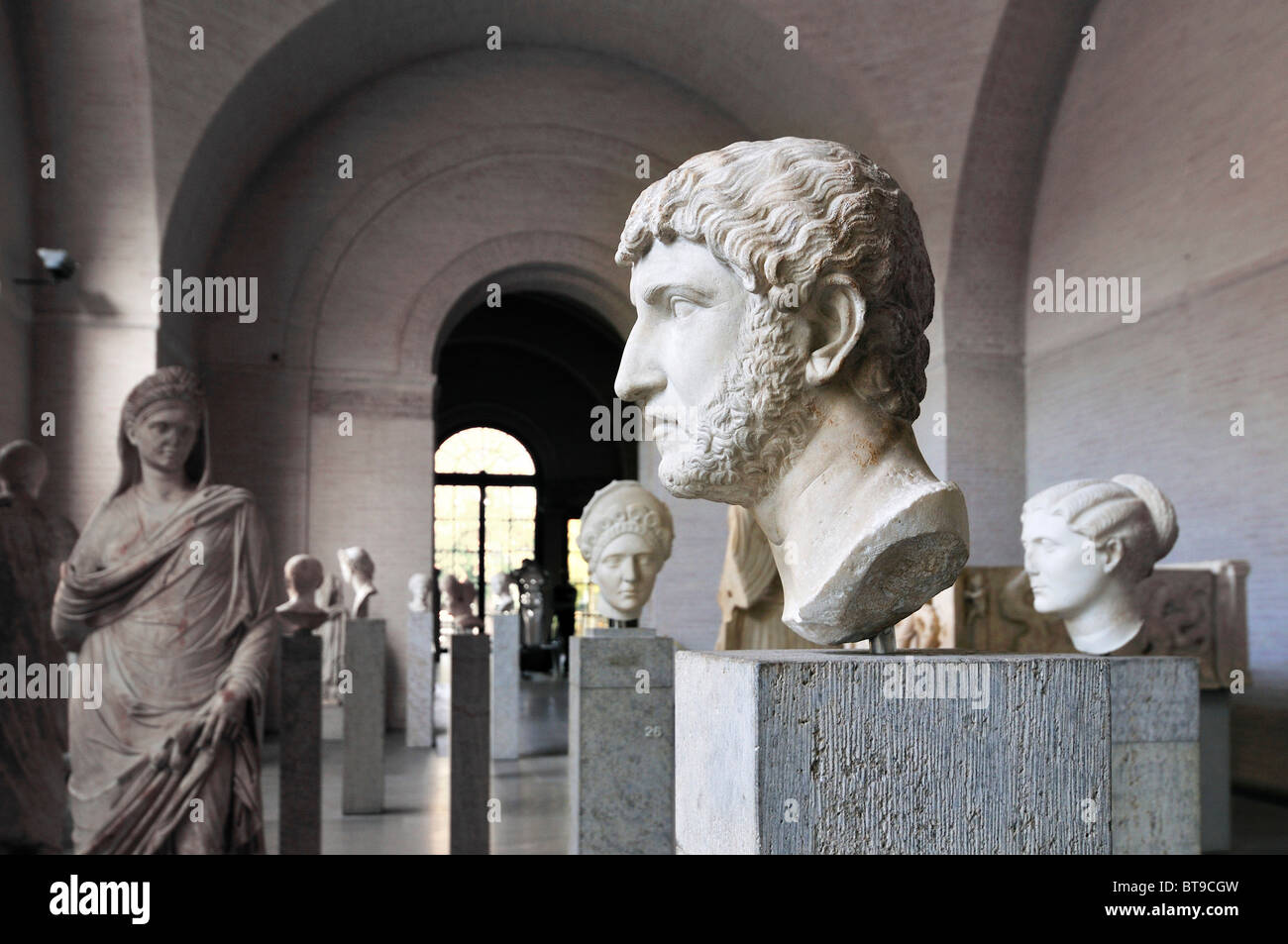 Hall of Roman effigies, Glyptothek museum, Munich, Bavaria, Germany, Europe Stock Photo