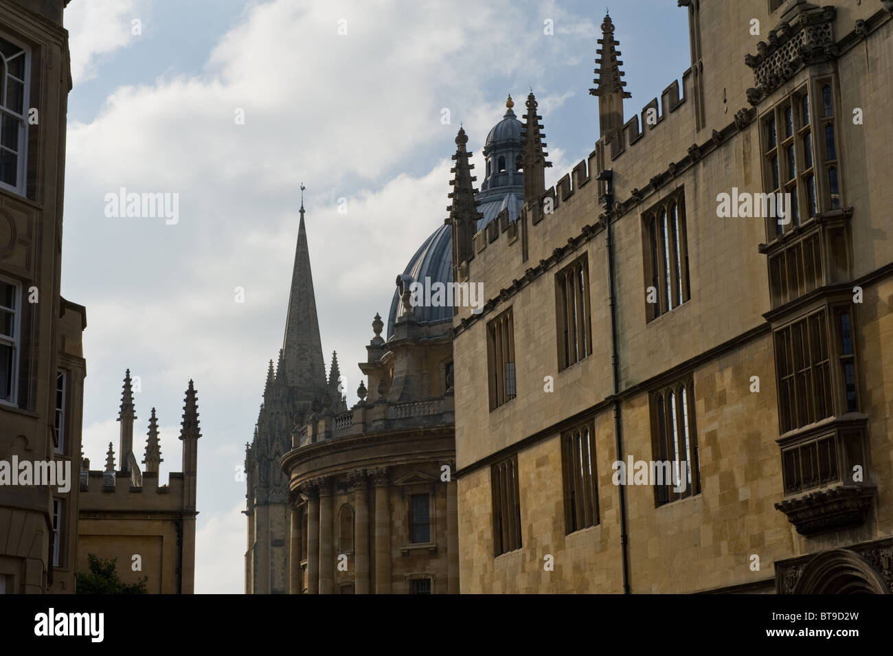 Oxford University architecture showing the roofs of the Radcliffe Camera and St Marys Church Stock Photo