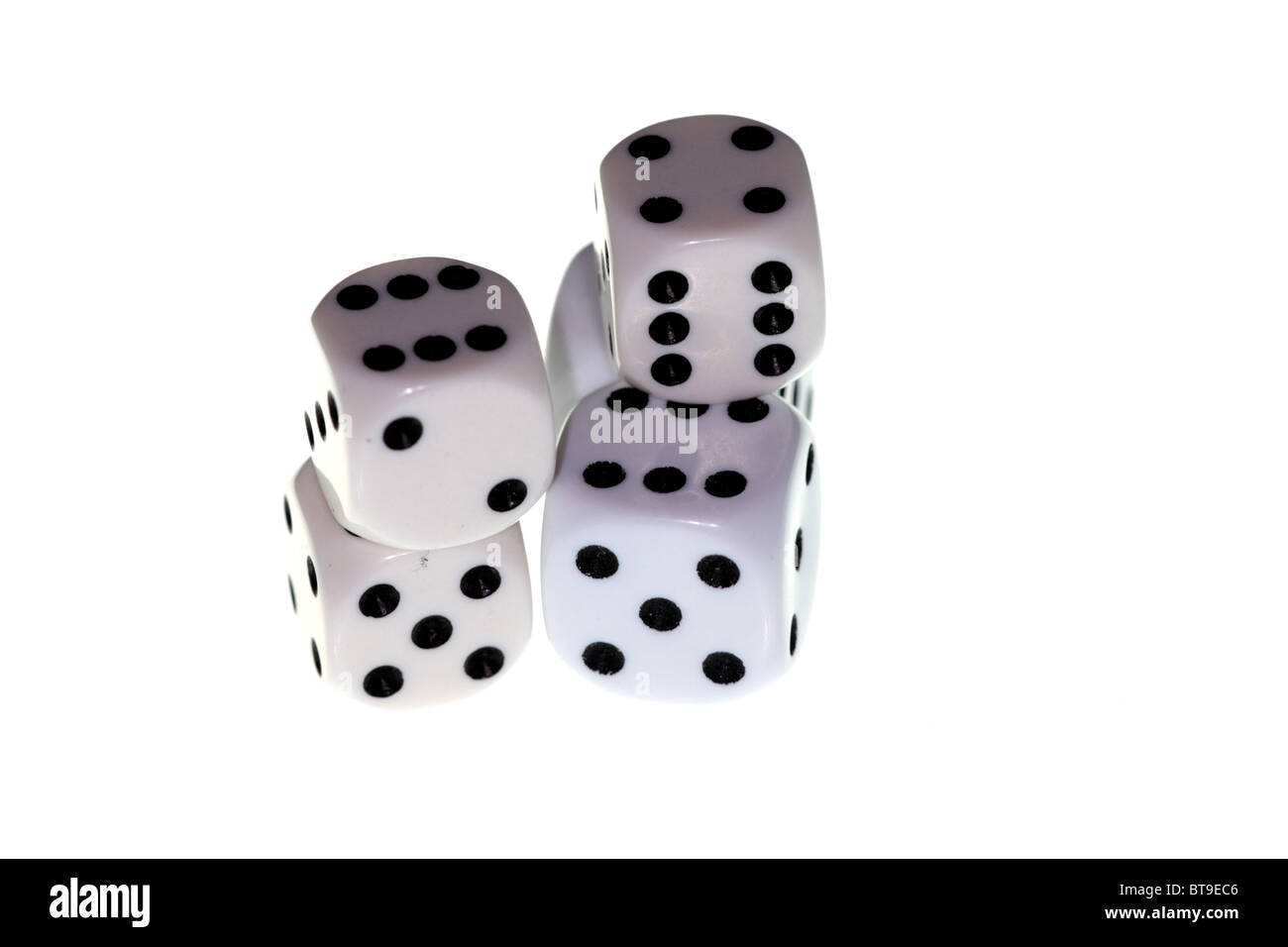 A number of stacked white dice on a white background Stock Photo