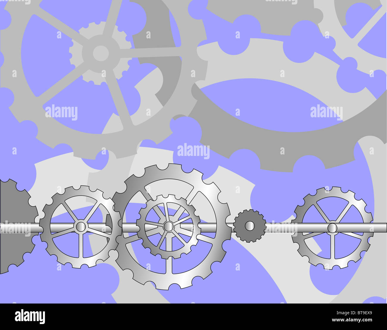 Illustrated background of cogs and wheels mechanism Stock Photo