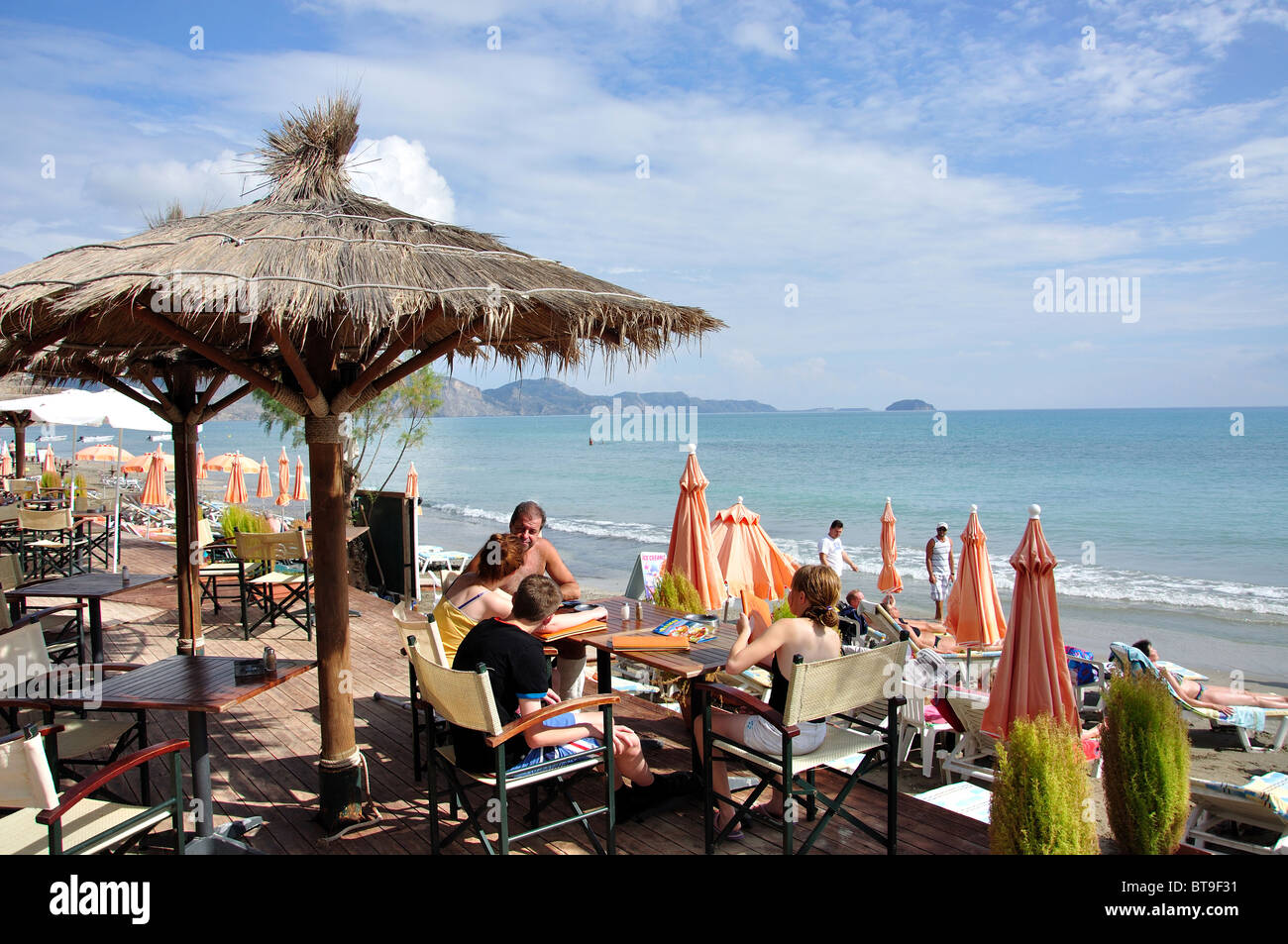 Beach cafe, Laganas Beach, Laganas, Zakynthos, Ionian Islands, Greece Stock Photo