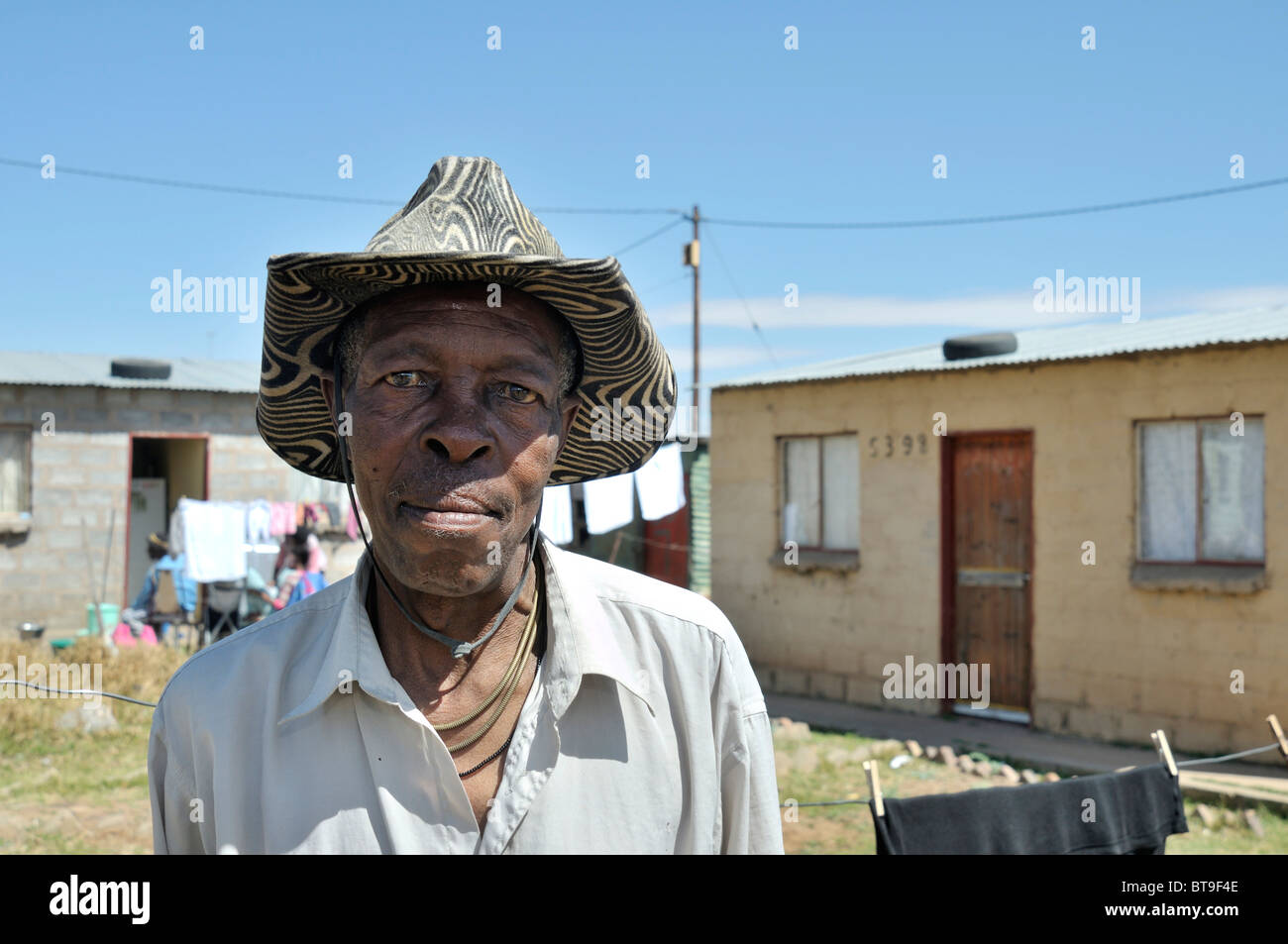 Portrait of an old man, slum, township, Queenstown, Eastern Cape Stock