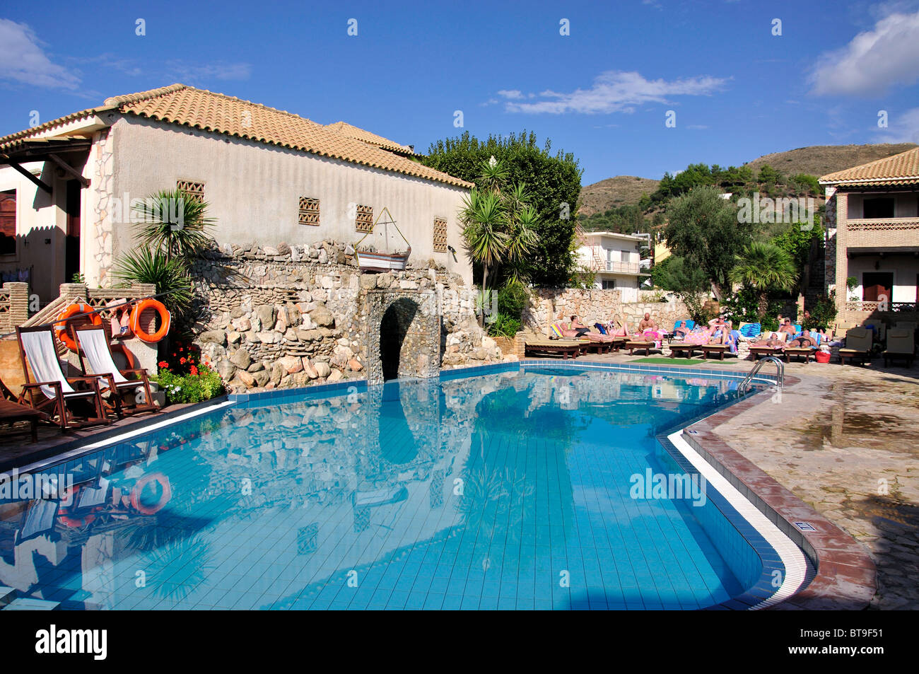 Swimming pool, Garden Village Apartments, Kalamaki, Zakynthos (Zante), Ionian Islands, Greece Stock Photo