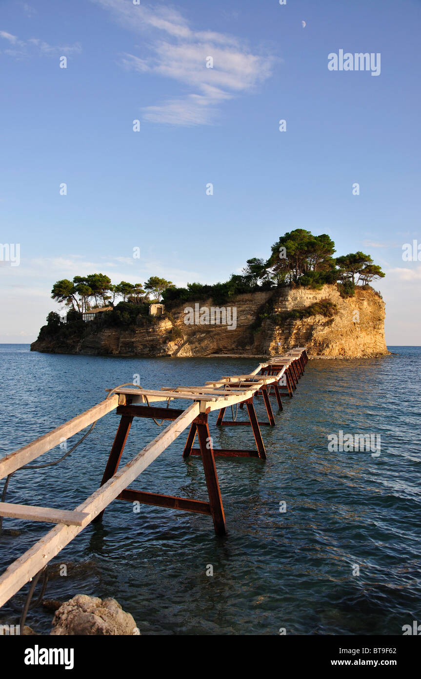 Agios Sostis Island and bridge at sunset, Zakynthos (Zante), Ionian Islands, Greece Stock Photo