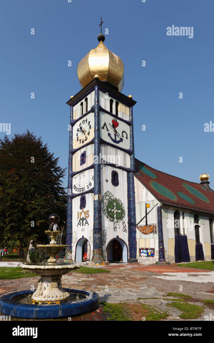 Parish Church of St. Barbara, designed by Friedensreich Hundertwasser, Baernbach, Styria, Austria, Europe Stock Photo