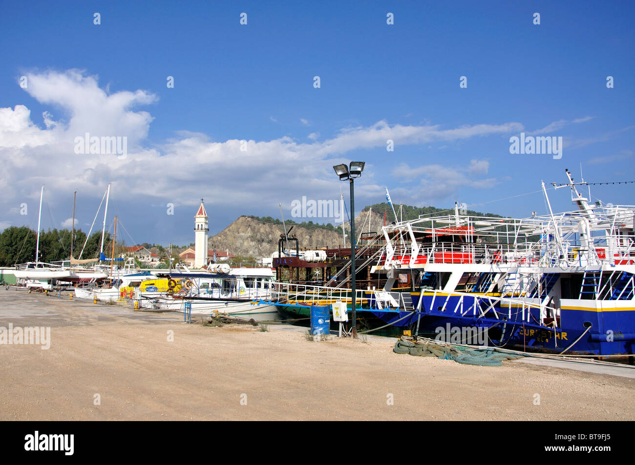 Excursion boats in harbour, Zakynthos Town, Zakynthos, Ionian Islands, Greece Stock Photo