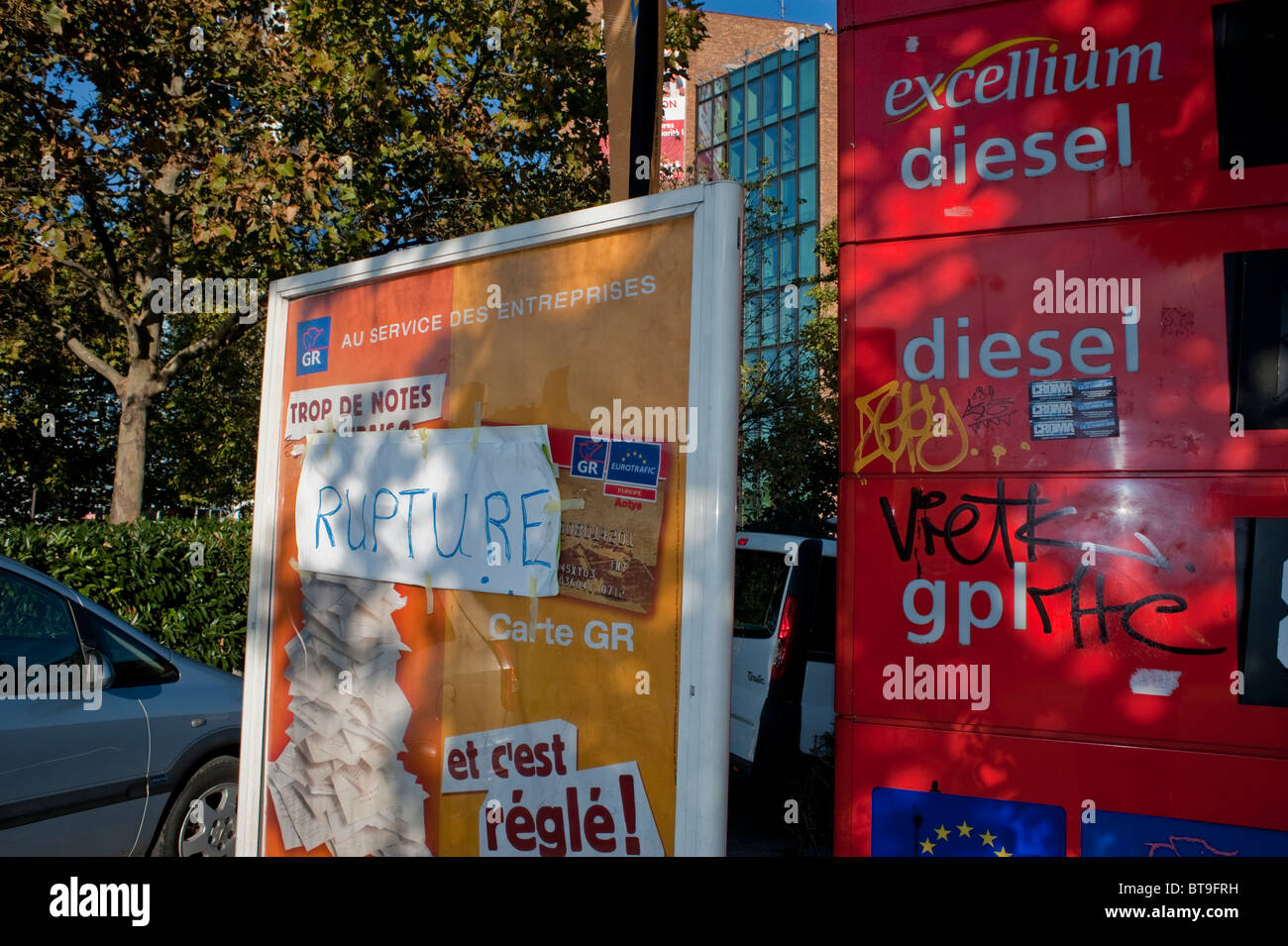 Paris, France, French Gas Station, Gas Shortage sign, Total Company