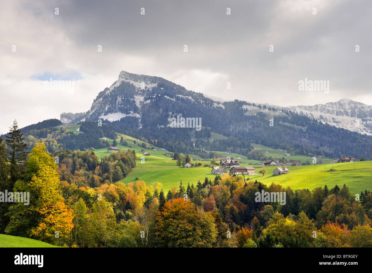 Mt. Stockberg, 1781m, landmark mountain of Ennetbuehl in the Toggenburg region, Canton St. Gallen, Switzerland, Europe Stock Photo