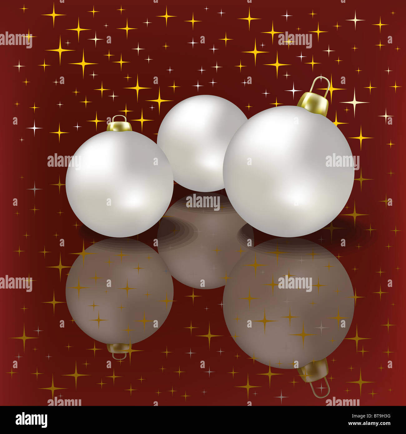 Christmas balls and stars on a red background Stock Photo - Alamy