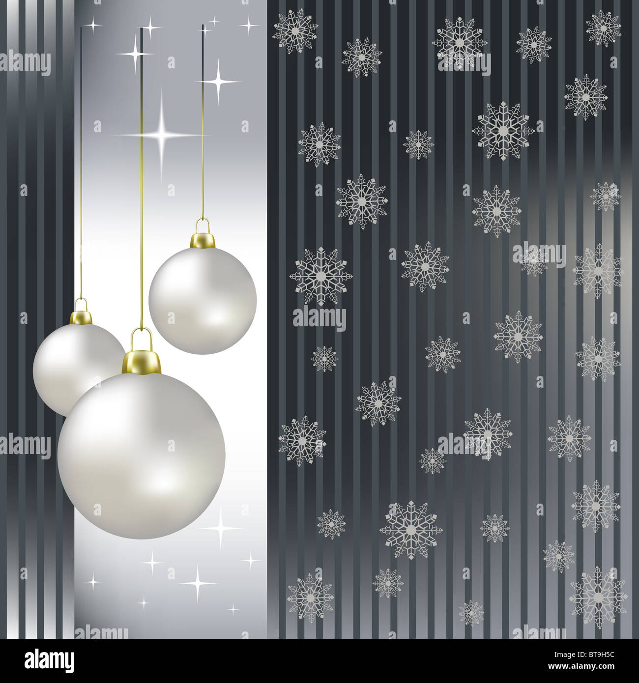 Christmas balls and snowflakes on a silver background Stock Photo - Alamy