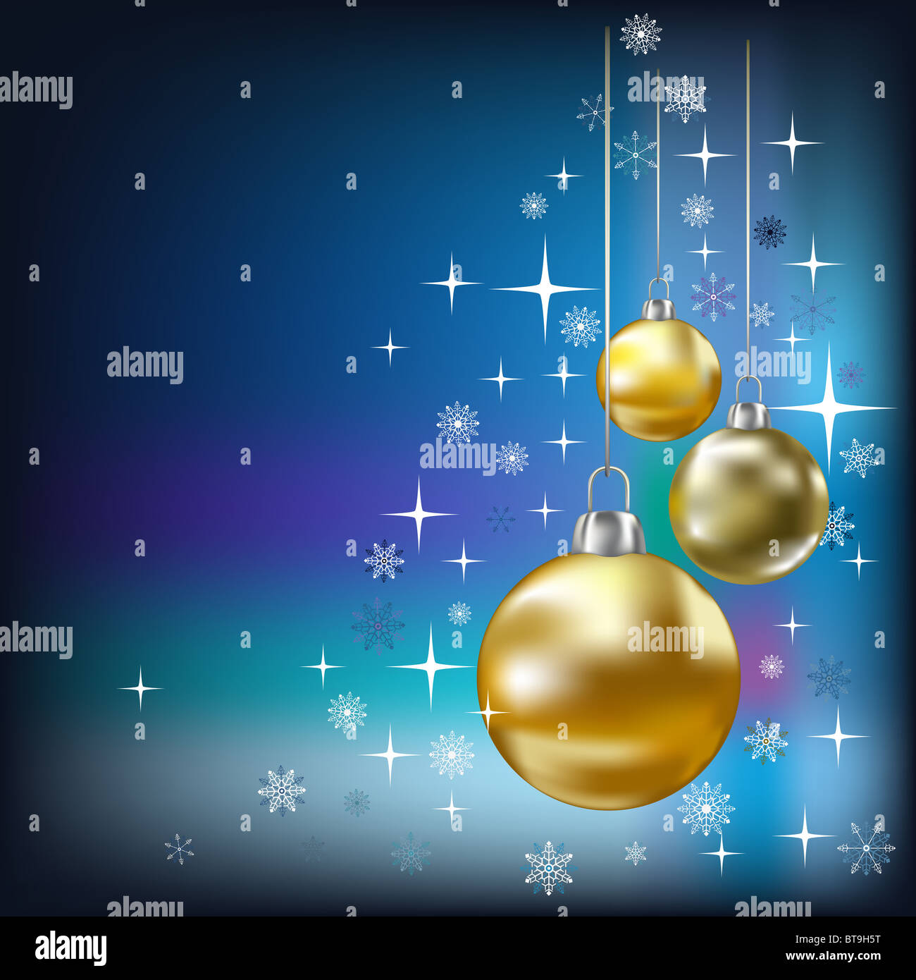 Christmas balls and stars blue vector background Stock Photo - Alamy