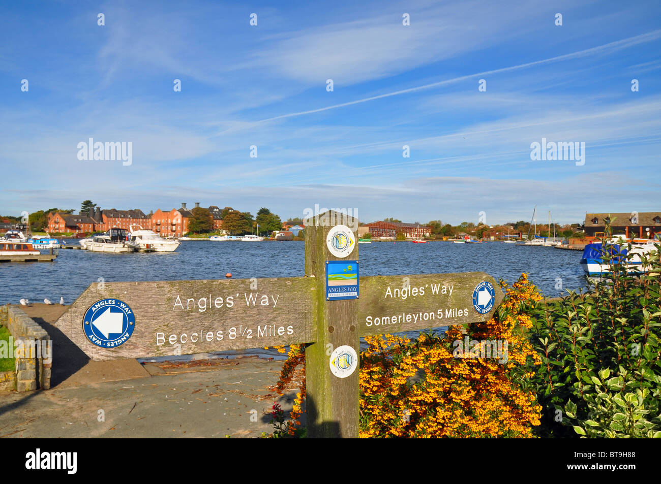 Lowestoft, Suffolk, England sign for Angles Way footpath at Oulton