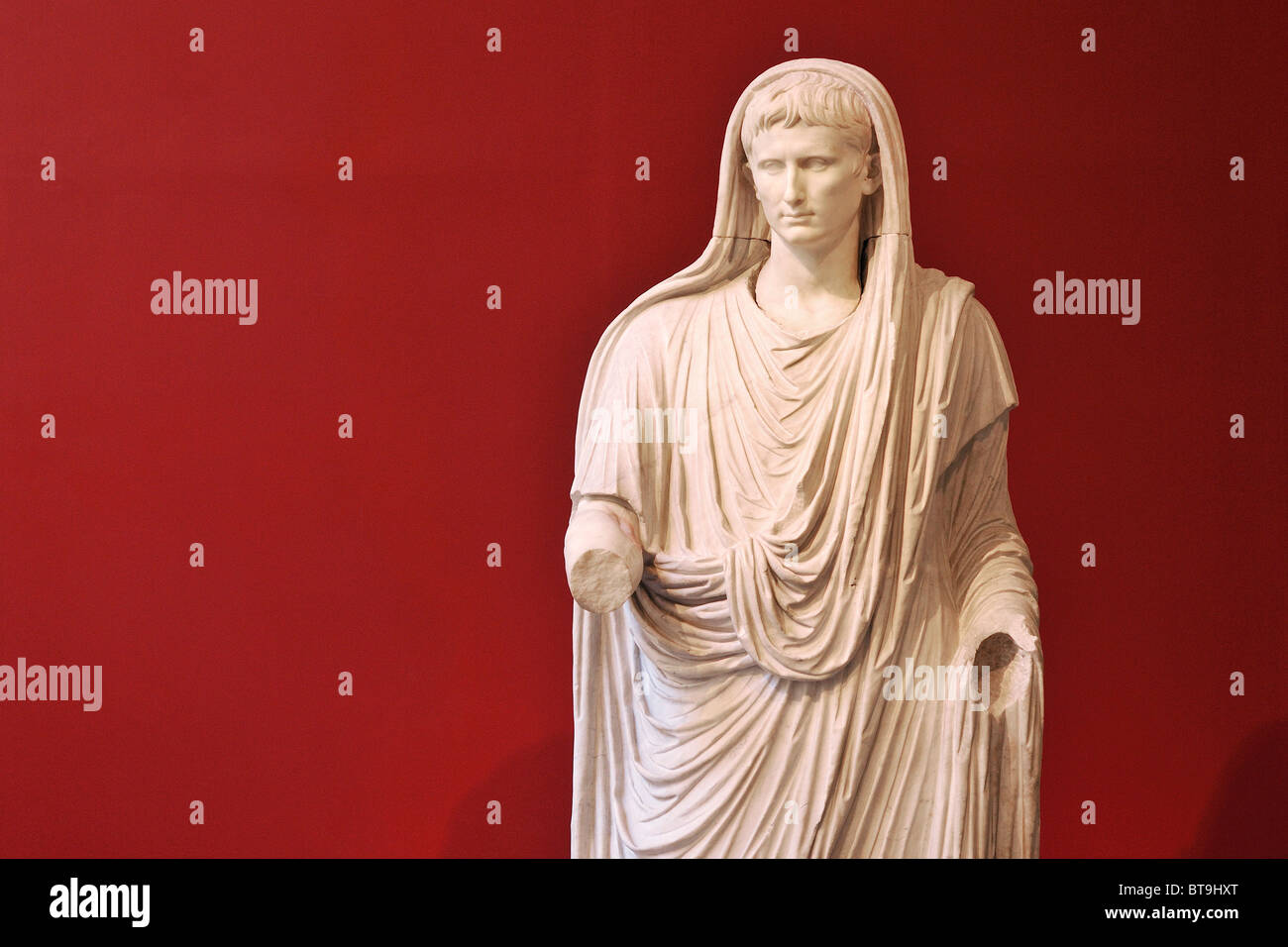 Rome. Italy. Emperor Augustus. National Museum of Rome. Palazzo Massimo. Gaius Julius Caesar Augustus in Pontifical dress. Stock Photo
