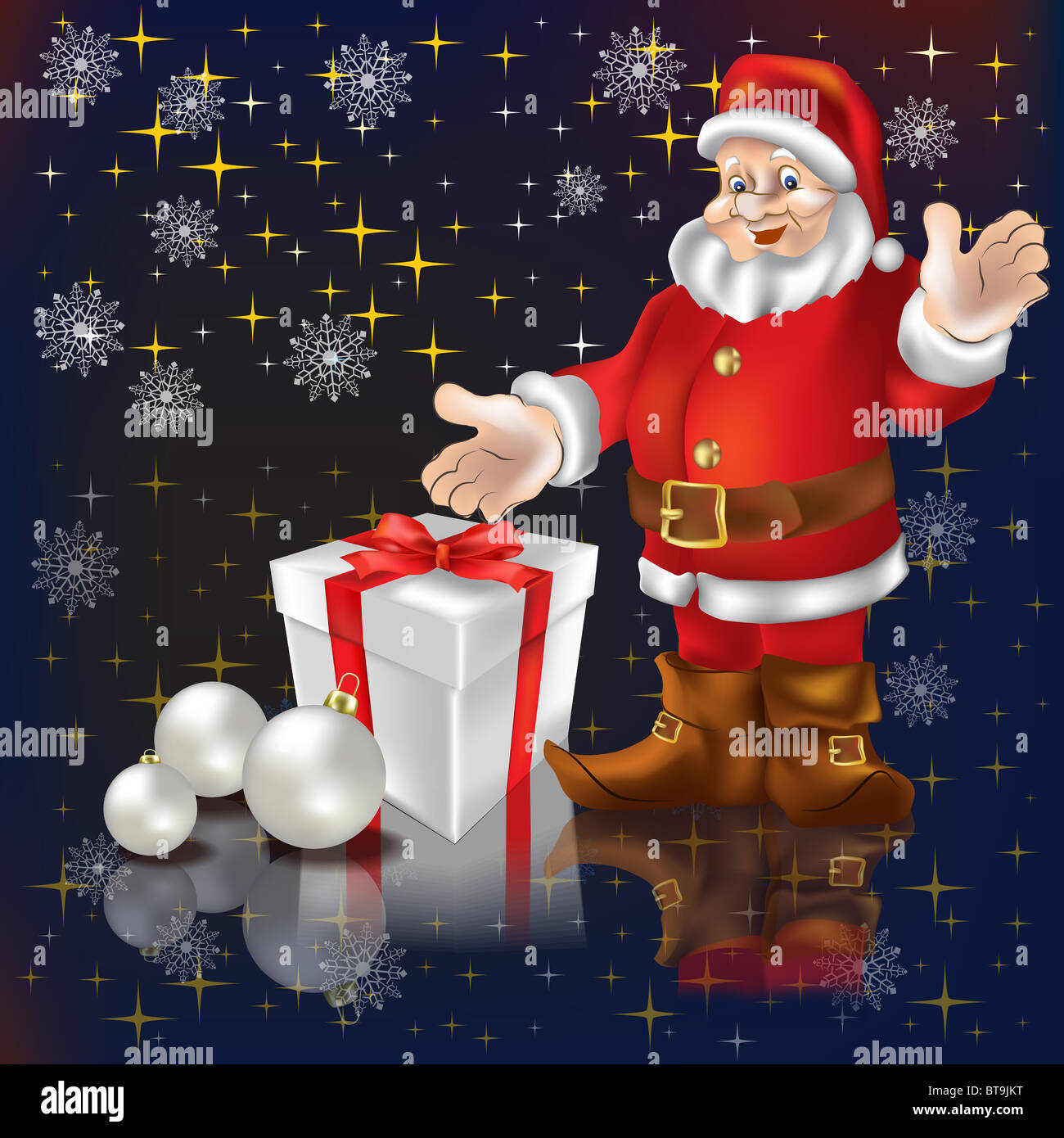Santa Claus with gifts on a black background Stock Photo - Alamy