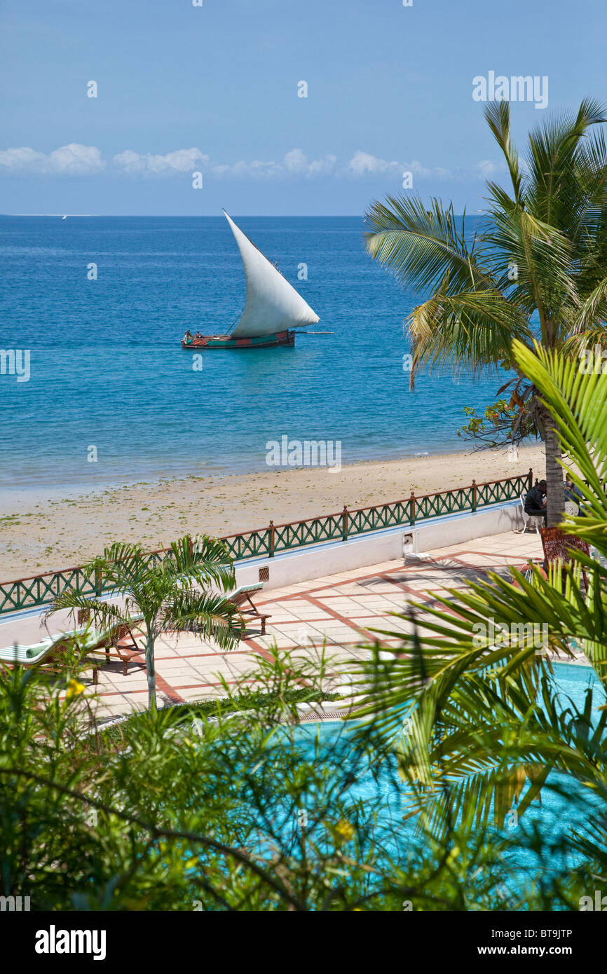 Zanzibar, Stone Town.  Dhows off Shangani Point, Late Afternoon.  View from Serena Inn Hotel. Stock Photo