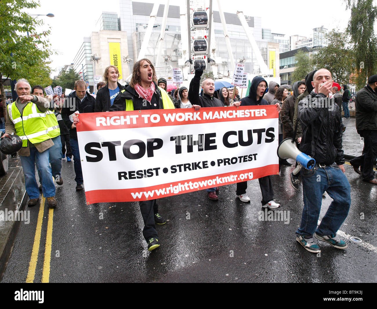 Right to Work Manchester march and demonstration in the city center on the 23rd Oct 2010. Stock Photo
