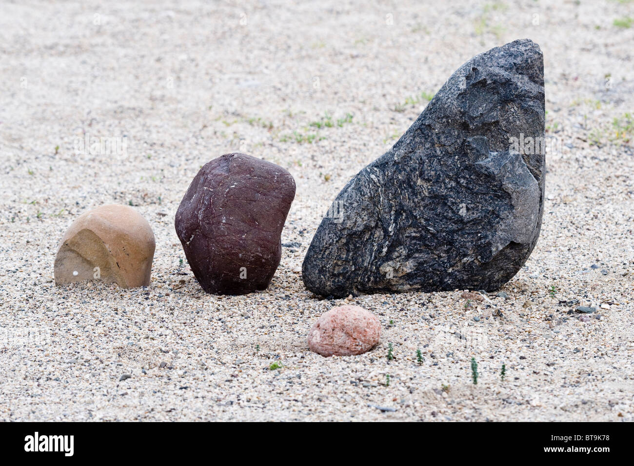 Artistic stone arrangement Caleta Pan de Azucar camping site Norte Chico Chile South America Stock Photo