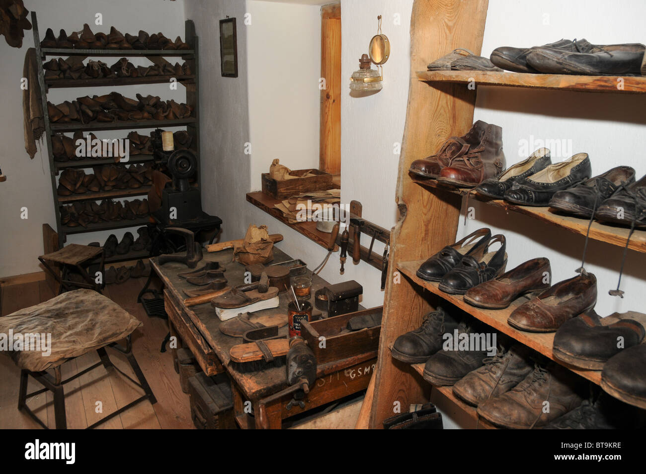 interior of old shoemaker Stock Photo Alamy