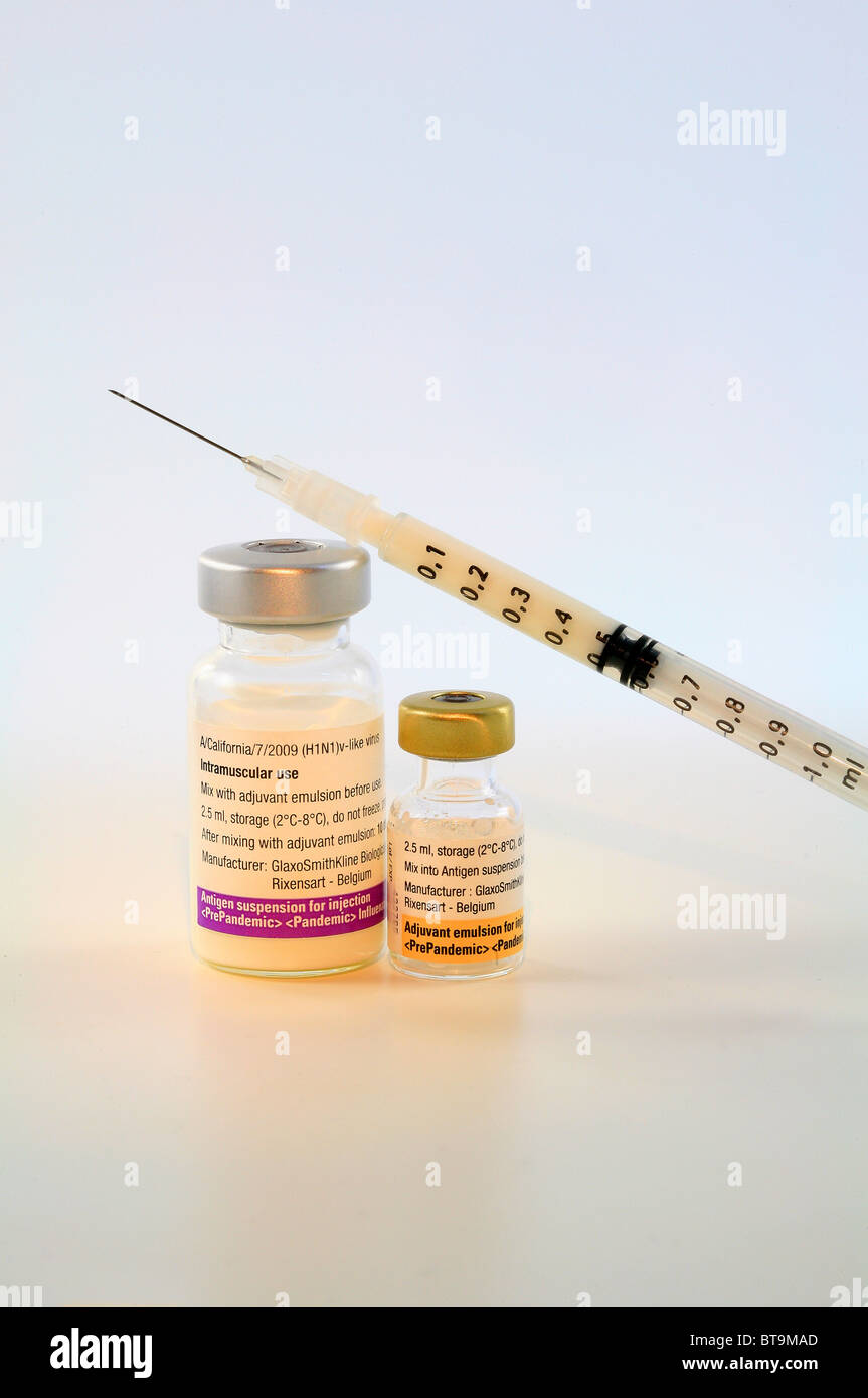 Vaccine for vaccination against the swine flu virus, Pandemrix, pandemic vaccine for vaccination against the influenza virus Stock Photo