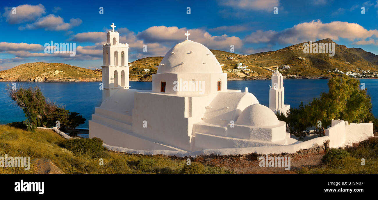 The Byzantine church of Agia Irene on the harbour of Ormos, Ios, Cyclades Islands, Greece Stock Photo