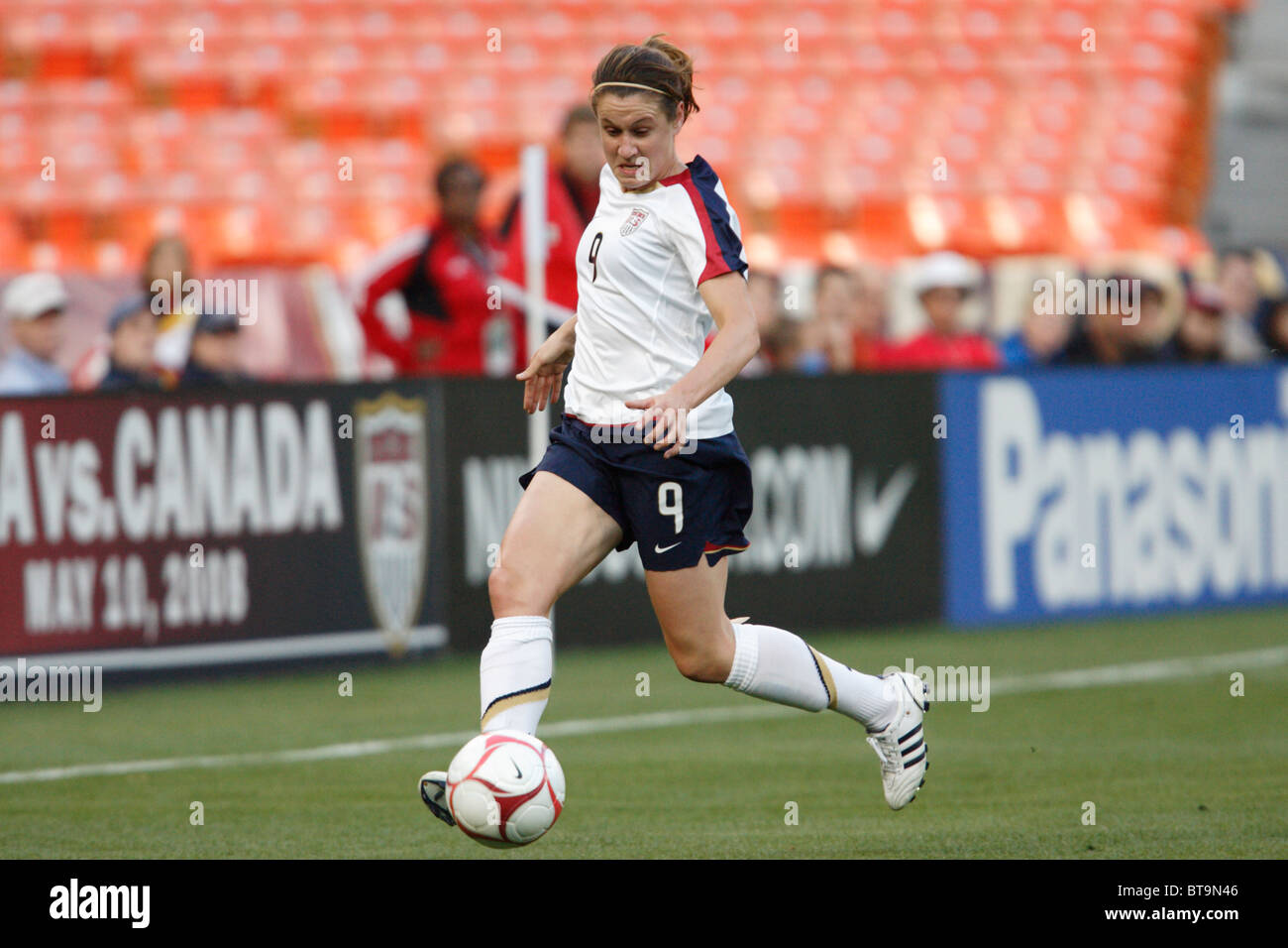 Heather O'Reilly of the United States in action during an international soccer friendly against Canada. Stock Photo
