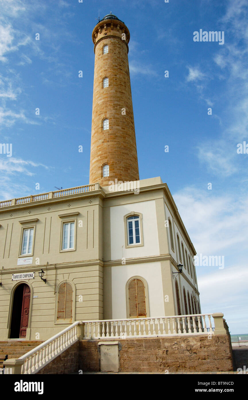 Lighthouse against blue sky in Chipiona, near Seville, Spain Stock Photo