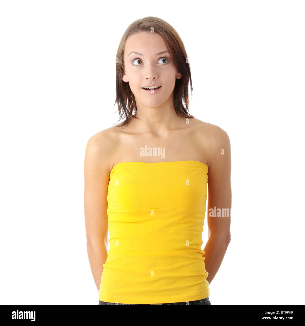 Surprised teen woman isolated on white background Stock Photo - Alamy