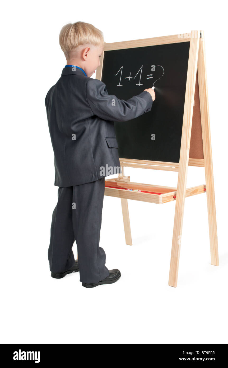 Boy getting ready for math class Stock Photo