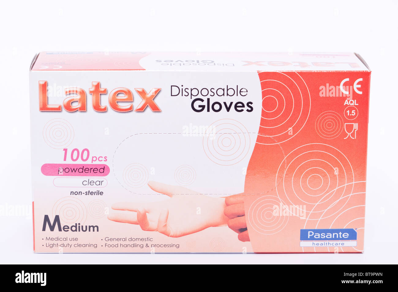 A box of Latex disposable gloves for medical use on a white background Stock Photo