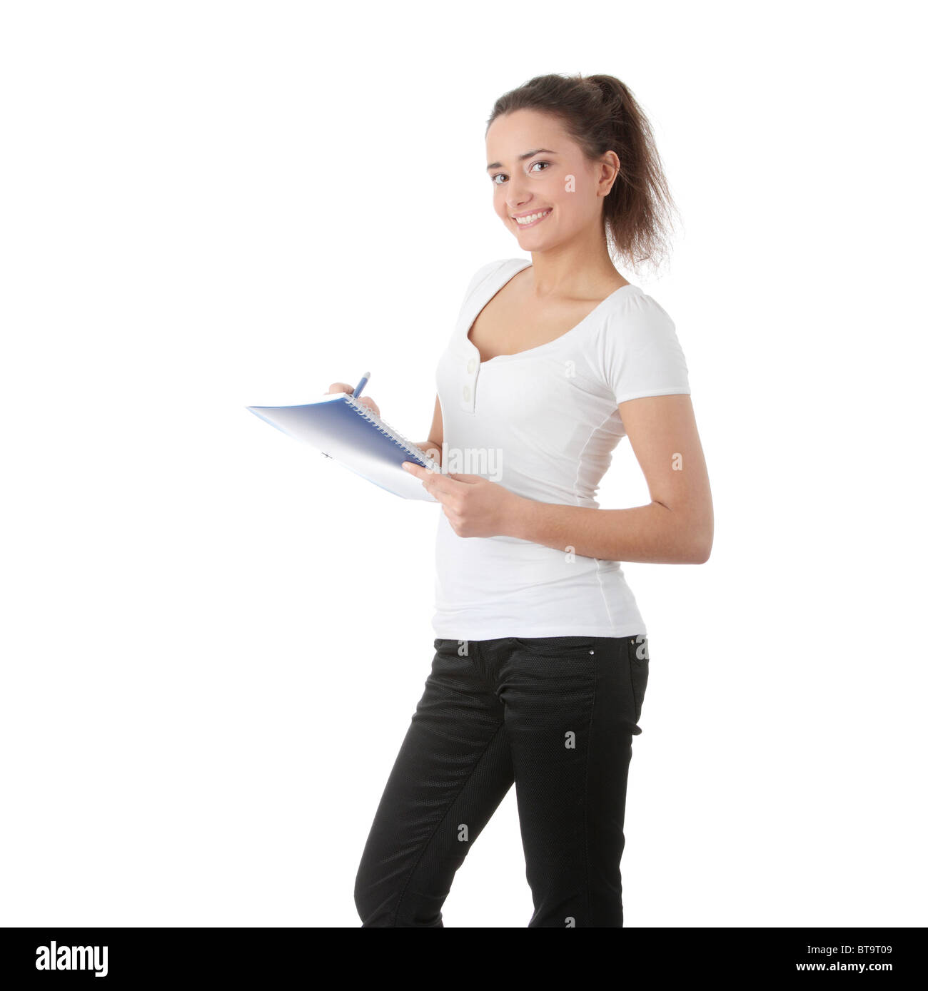 Teen student girl isolated on white background Stock Photo - Alamy