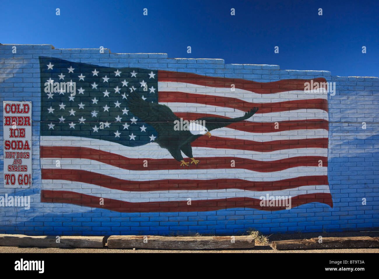 Wall at a restaurant on the historic Route 66, Antares, Kingman, Arizona, USA, North America Stock Photo