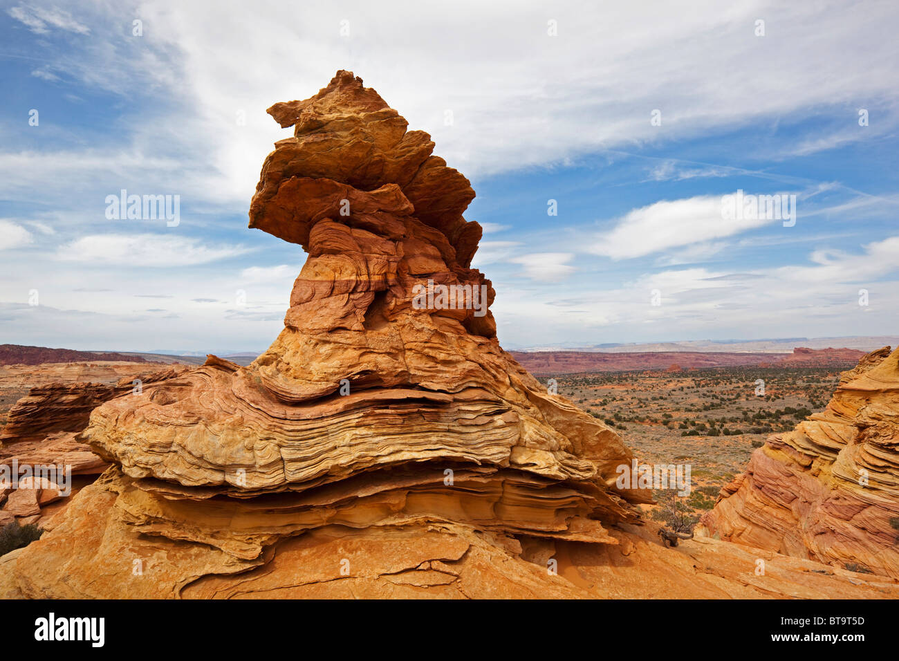 Bizarre rock in a hat shape, Coyote Buttes South, Paria Canyon-Vermilion Cliffs Wilderness, Utah, Arizona, America Stock Photo