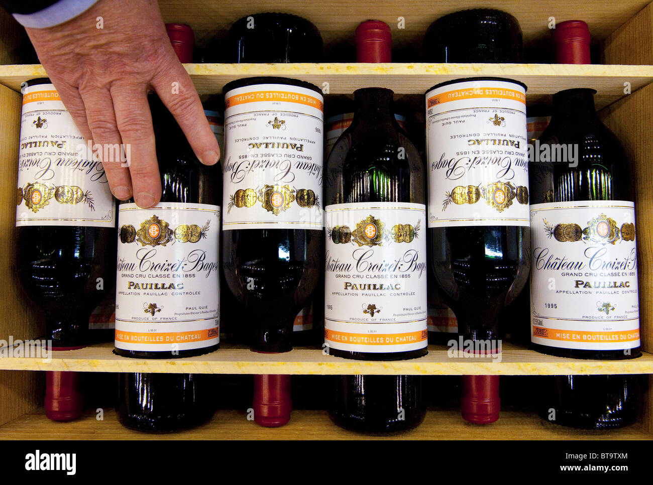 Cases of wine at the "France Show" held annually at Earls Court, London, 9th January 2010. Stock Photo