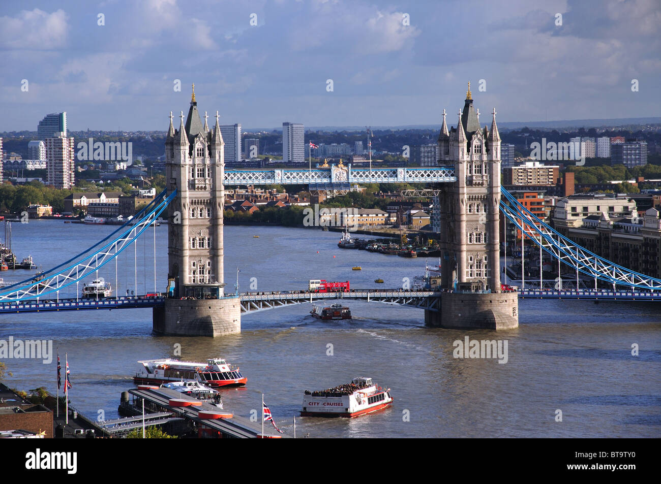 View of River Thames and Tower Bridge from top of The Monument Tower, City of London, Greater London, England, United Kingdom Stock Photo