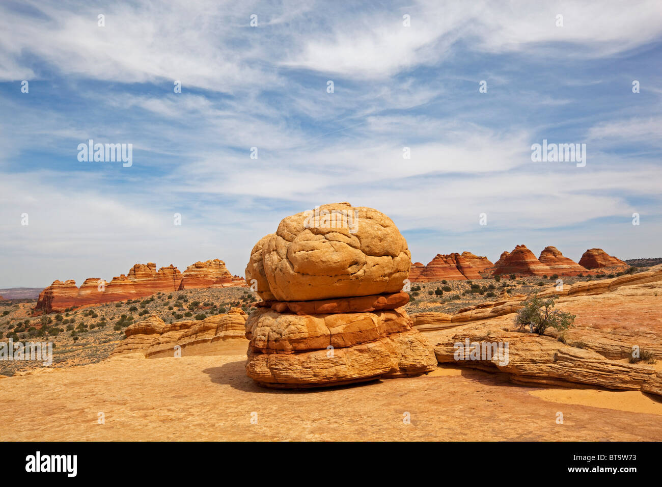 Big Mac with the South Teepees, rock formations in Coyote Buttes North, Paria Canyon-Vermilion Cliffs Wilderness, Utah, Arizona Stock Photo