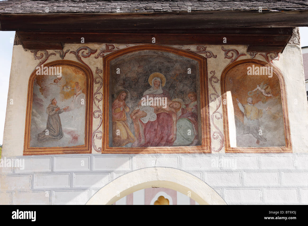 Frescoes on the Kirchbach church, Upper Gail, Carinthia, Austria, Europe Stock Photo