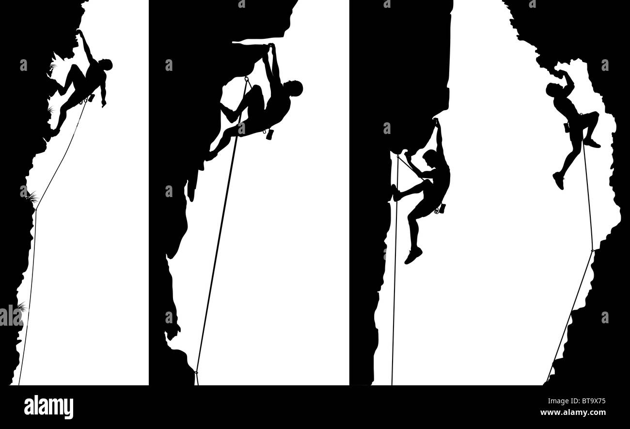 Set of illustrated side panel silhouettes of climbers Stock Photo