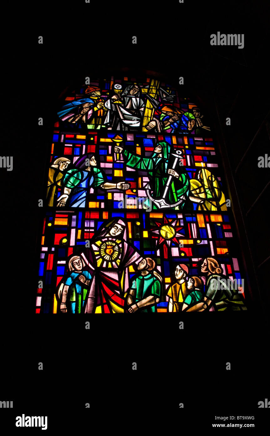 stained glass interior in Manila Cathedral church, philippines Stock