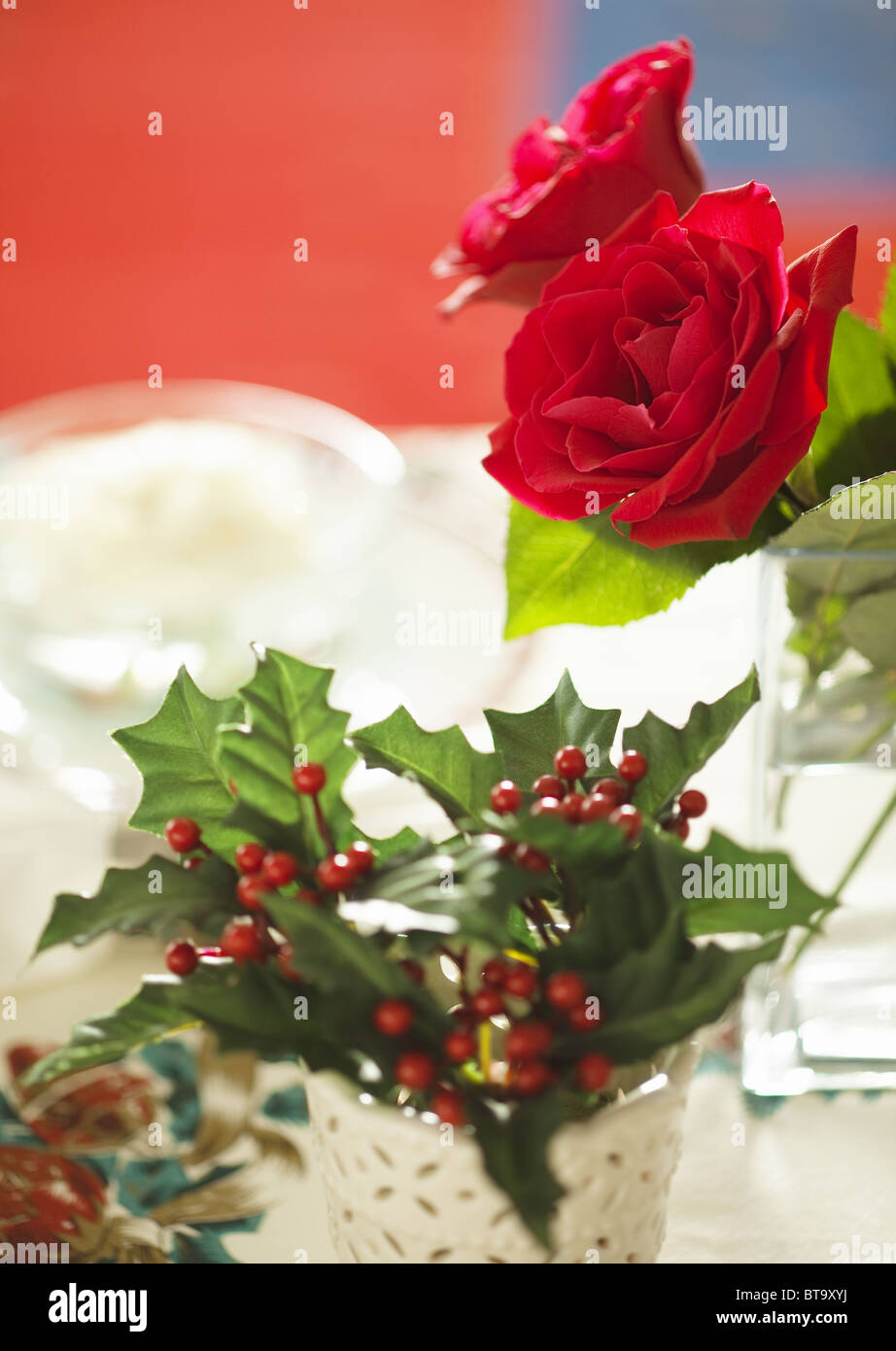 Holly and roses Stock Photo Alamy