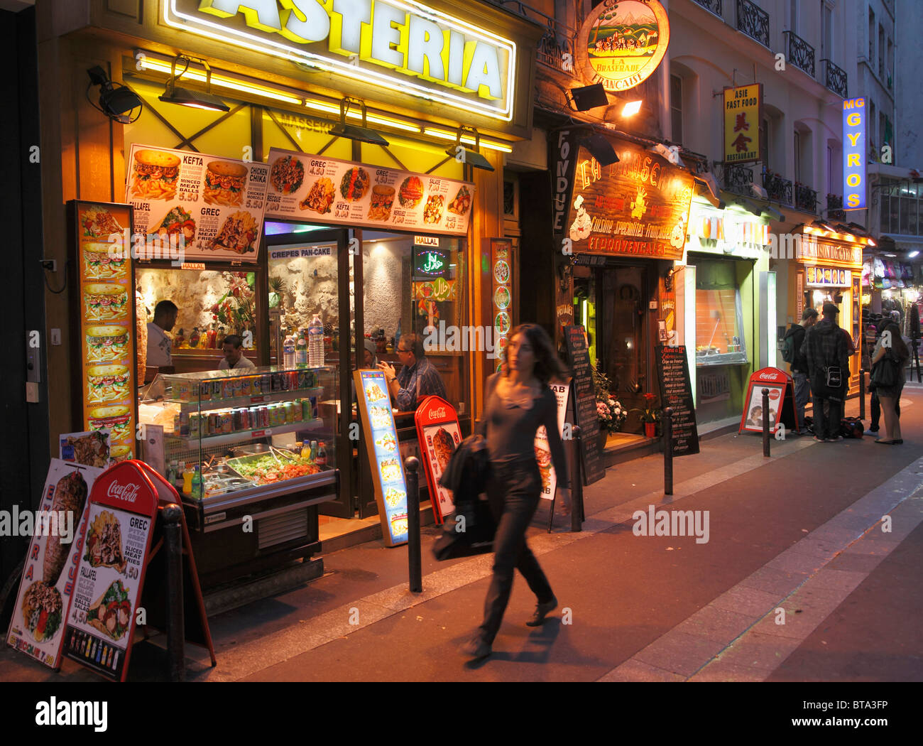 France, Paris, Quartier Latin, fast food restaurants, people, Stock Photo