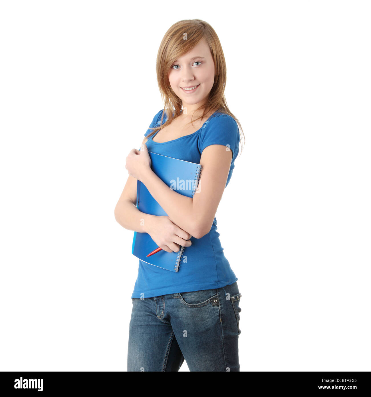 Teen student girl isolated on white background Stock Photo - Alamy
