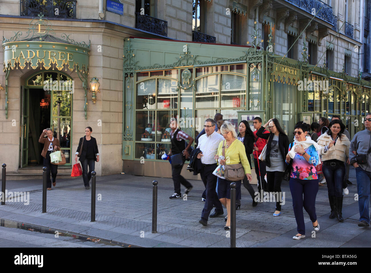 France, Paris, Champs Elysées, Laduree Cafe, people, Stock Photo