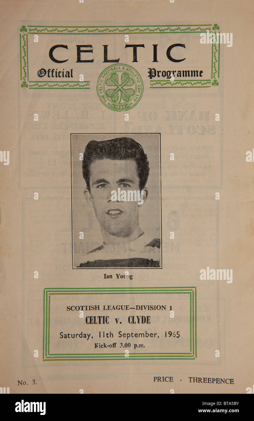Football programme for Celtic v Clyde football game on Saturday 11th September 1965 highlighting Ian Young a Celtic player Stock Photo