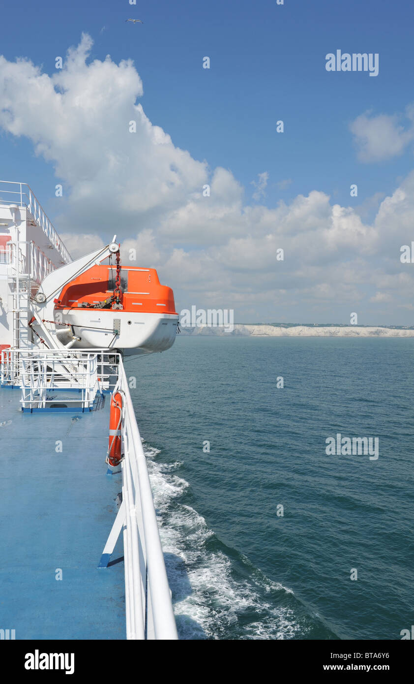 Cross channel car ferry heading towards Dover, England, from Calais, France. Stock Photo