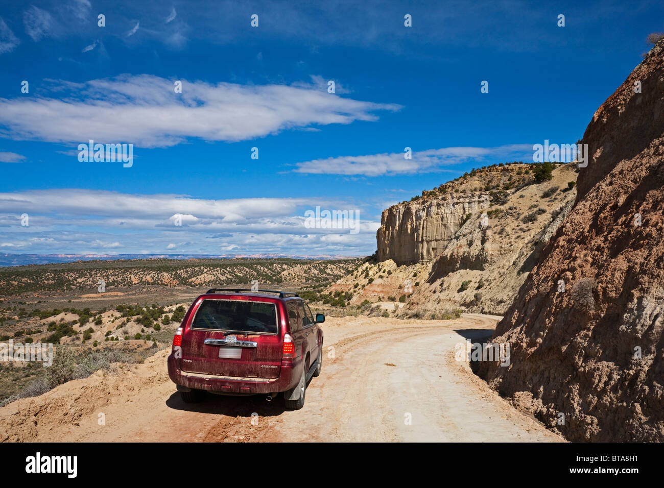 SUV on the Cottonwood Canyon Road, Utah, America, United States Stock Photo