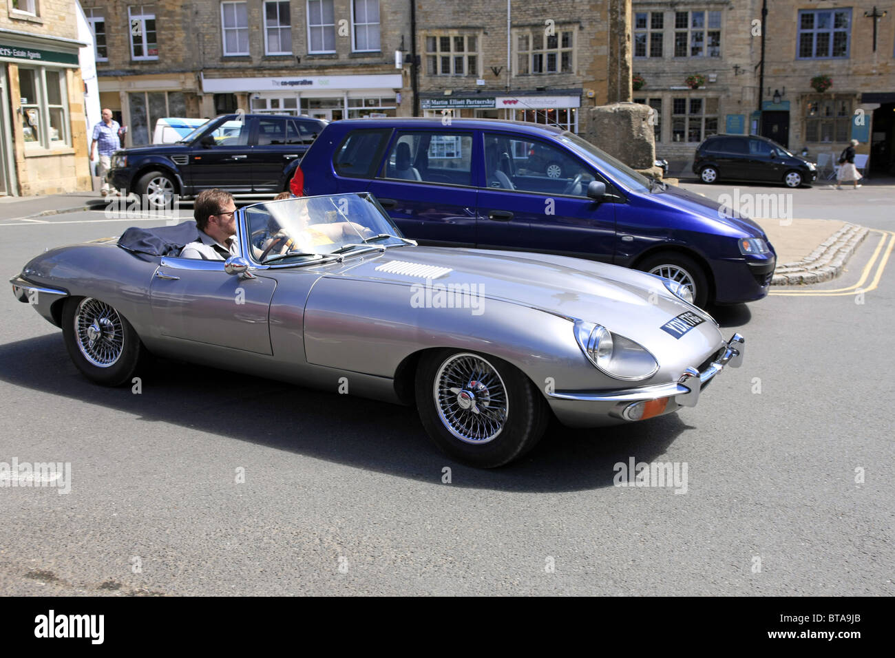 A 1960s E-Type Jaguar convertible car in England Stock Photo