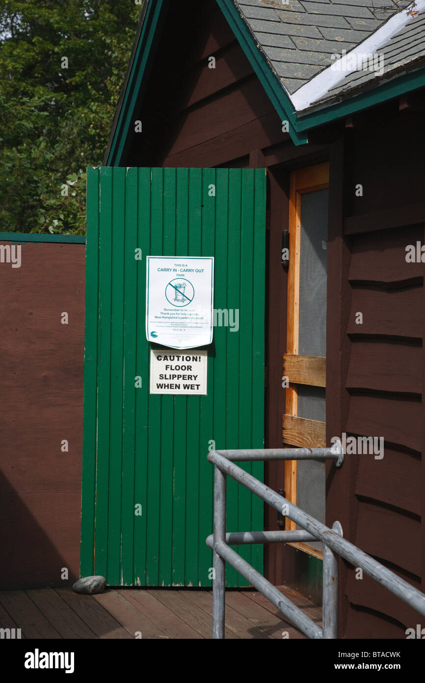 Green bathroom door at Forest Lake State Park in Whitefield, New ...