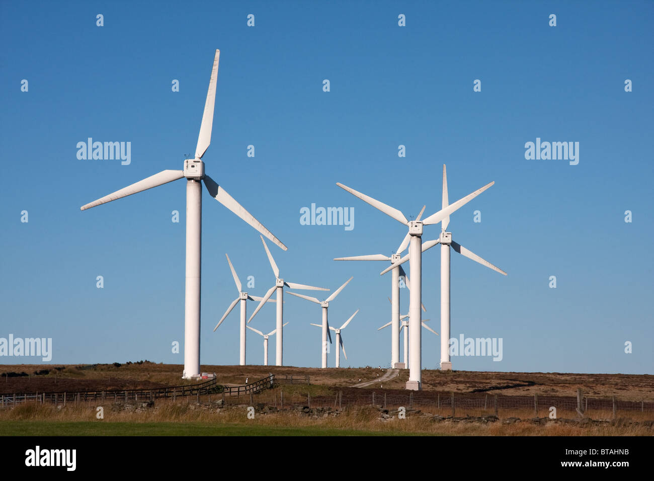 Wind turbines at Ovenden Moor Wind Farm, Halifax Stock Photo