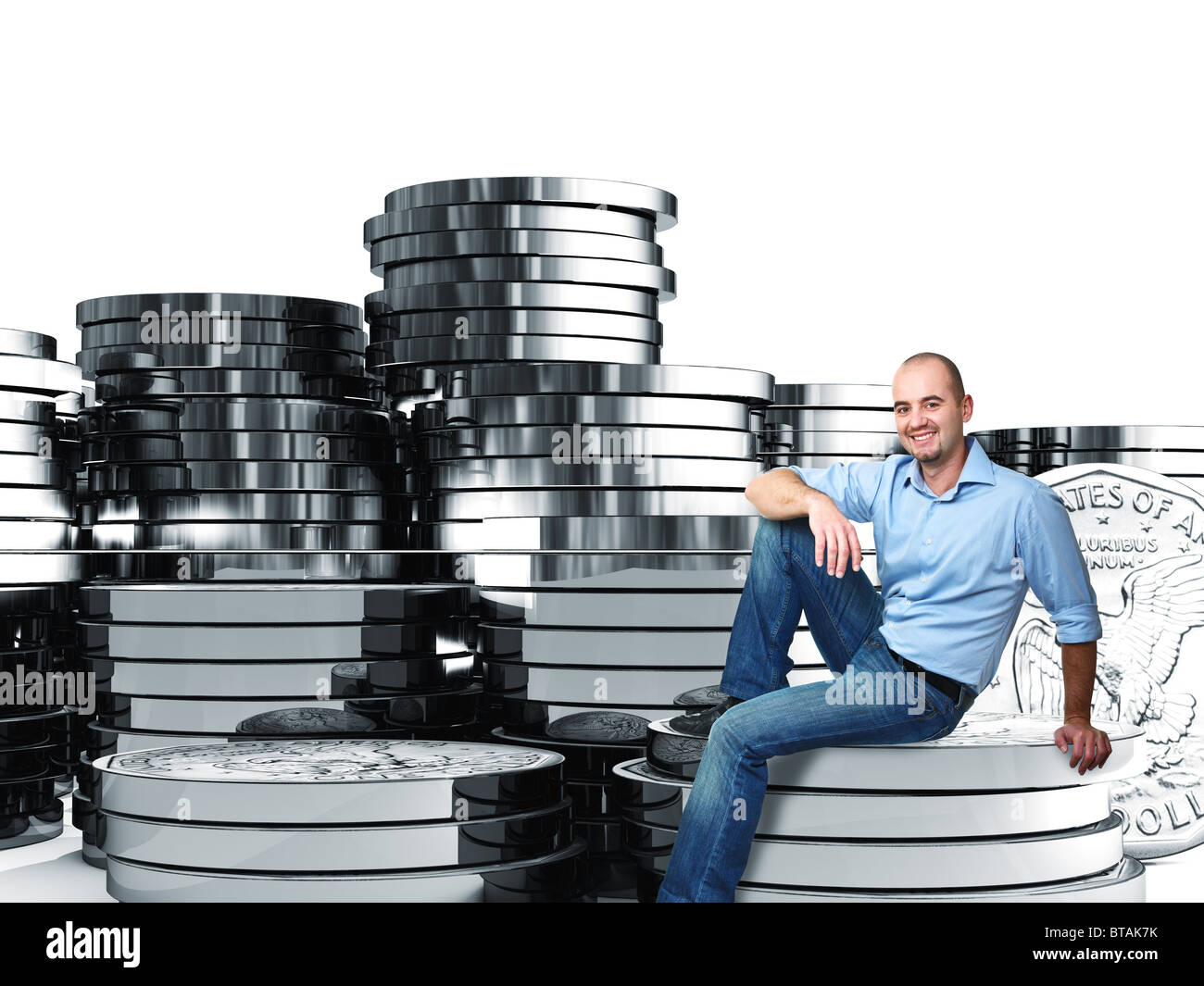 man on dollar coin 3d white background Stock Photo