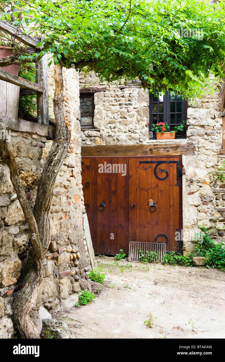 Cobblestone street, Medieval walled town of Perouges, France Stock ...